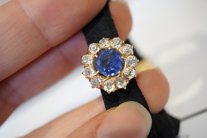 A sapphire and diamond slide/pendant, 19th century